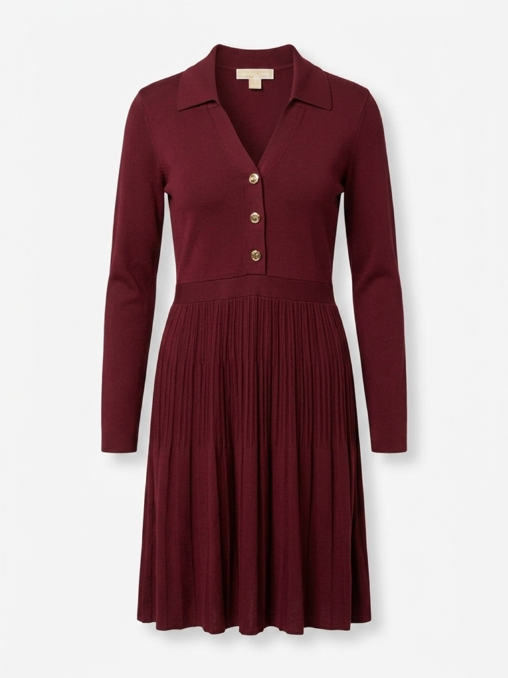 Michael Kors Deep Burgundy Long Sleeve Pleated Knit Dress